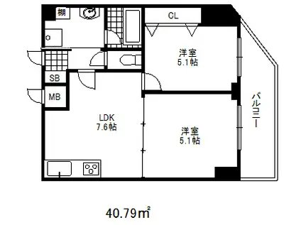 ロイヤルヒル神戸三ノ宮2(2LDK/10階)の間取り写真