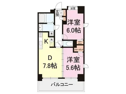 フォーシーズン開成山公園(2DK/6階)の間取り写真