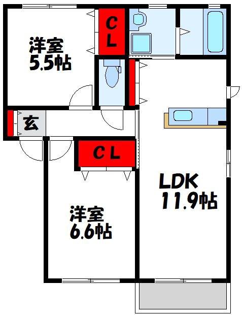 山茶花SUE A棟(2LDK/1階)の間取り写真