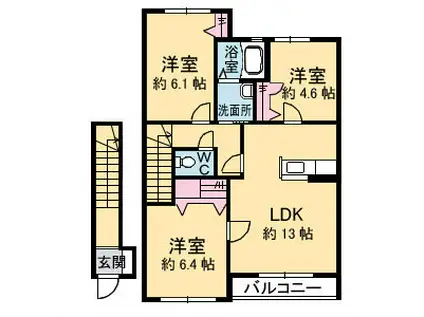 フレグランス沖洲II(3LDK/2階)の間取り写真