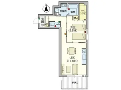 URBAN CLAIRE元住吉(1LDK/1階)の間取り写真