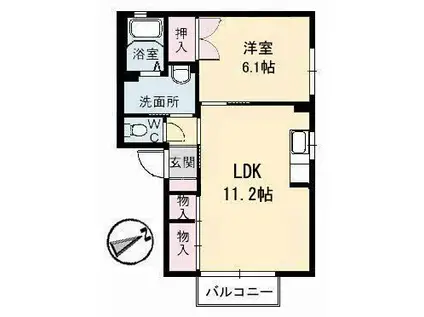 クレスト21A棟(1LDK/2階)の間取り写真