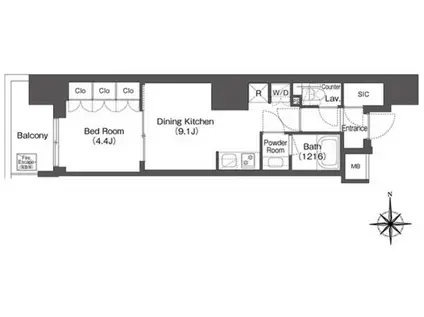コンフォリア東新宿(1LDK/7階)の間取り写真