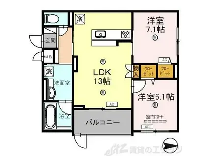 FORTUNA江坂(2LDK/2階)の間取り写真