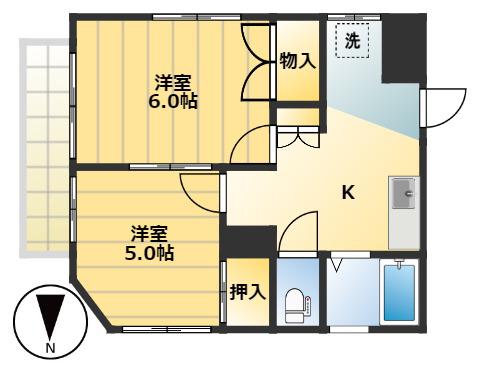 福井荘(2K/2階)の間取り写真