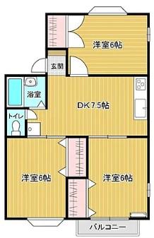 カーサシキヤマS棟(3DK/2階)の間取り写真