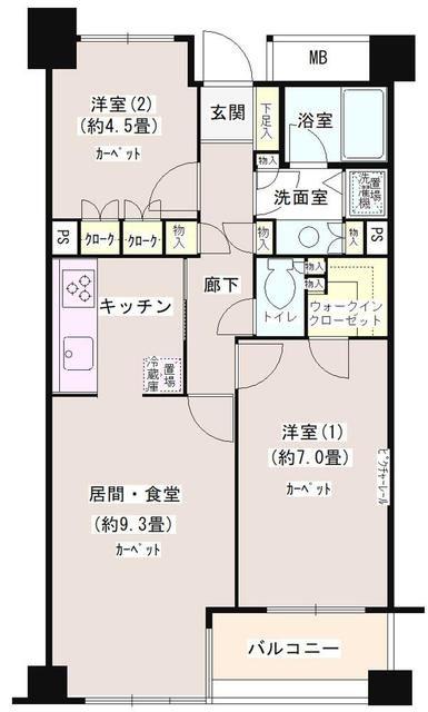 目黒本町パーク・ホームズ(2LDK/4階)の間取り写真