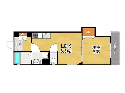 クリエオーレ牧野本町(1LDK/2階)の間取り写真