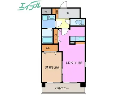 MSソレイユ(1LDK/6階)の間取り写真