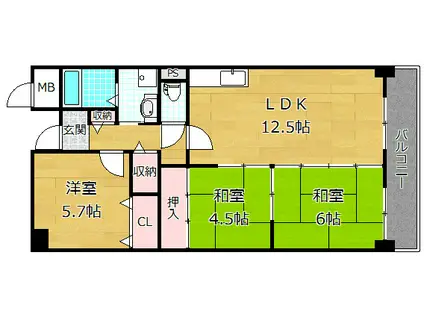 パルハセトン香里園(3LDK/3階)の間取り写真