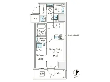 パークアクシス横浜阪東橋(1LDK/6階)の間取り写真