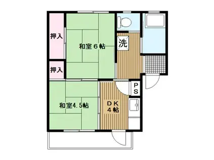 京急本線 上大岡駅 徒歩17分 4階建 築63年(2DK/1階)の間取り写真