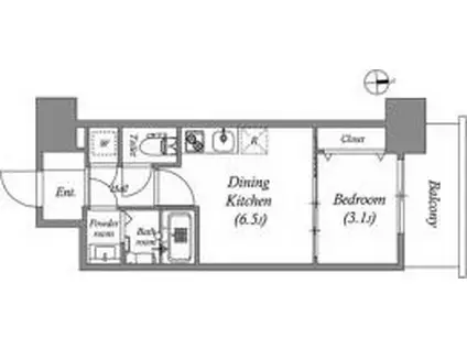 アドバンス江坂ラシュレ(1DK/12階)の間取り写真