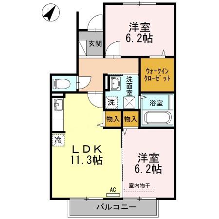カーザ ナチュラーレ B棟(2LDK/2階)の間取り写真