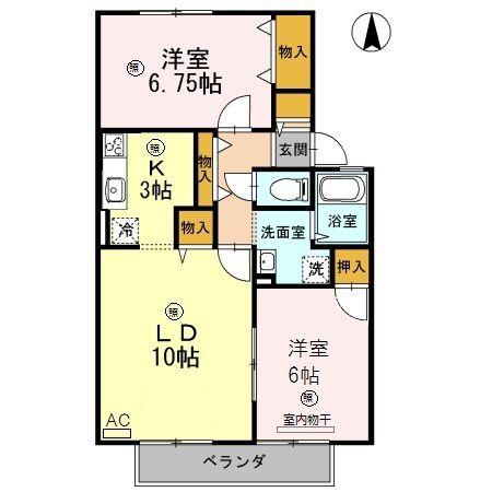 ハーベストウェル A棟(2LDK/2階)の間取り写真