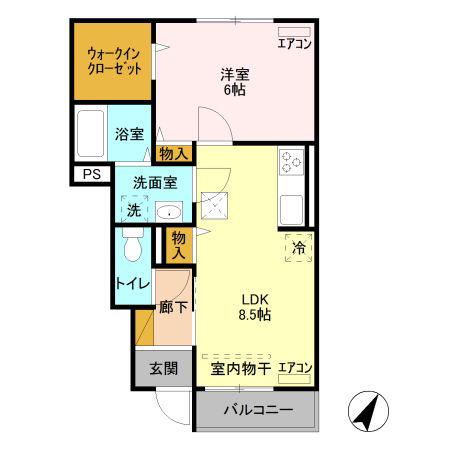 ハッピーネス(1LDK/1階)の間取り写真