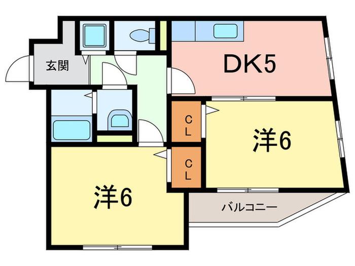 シャトルK(2DK/3階)の間取り写真