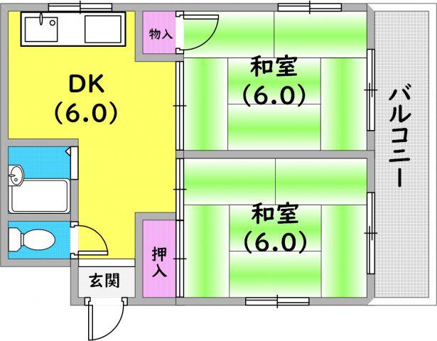 ハイム灘北(2DK/3階)の間取り写真