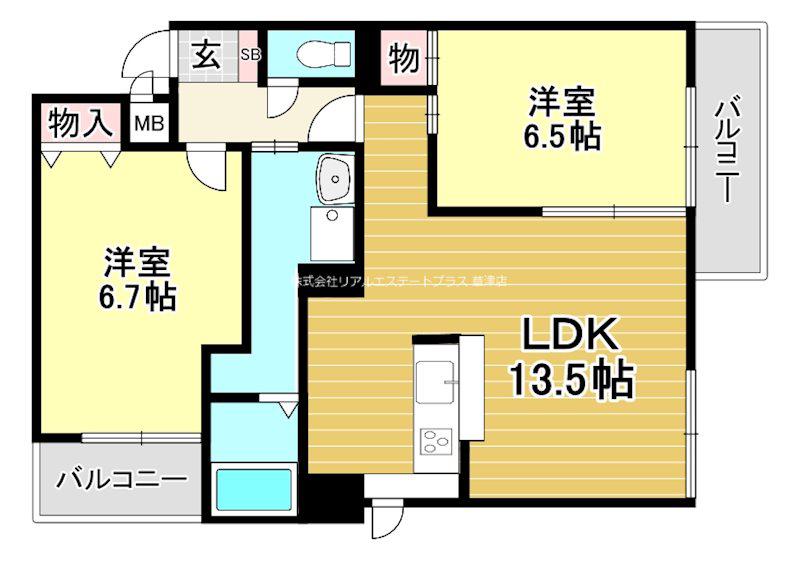 ベルヌーブ森神III(2LDK/3階)の間取り写真