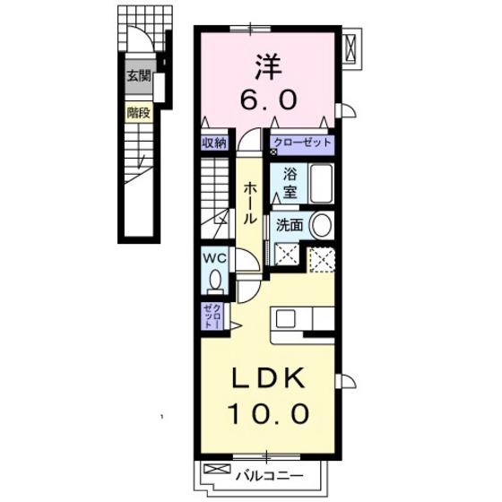 プリムローズ・K B棟(1LDK/2階)の間取り写真