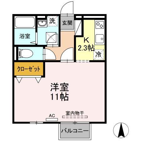 虹の奏音(ワンルーム/2階)の間取り写真