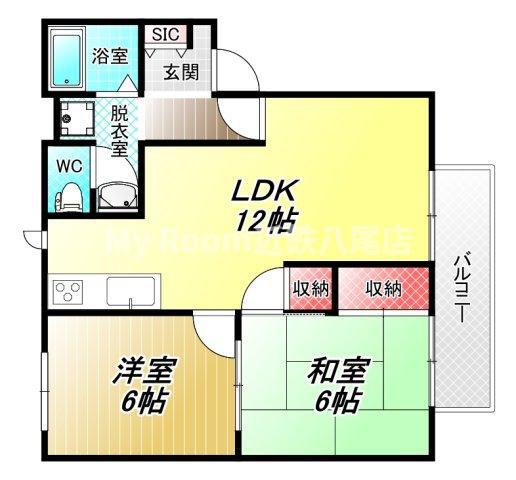 サニーコート高安(2LDK/2階)の間取り写真