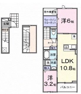 メゾン・ド・ヴィラI(2LDK/3階)の間取り写真