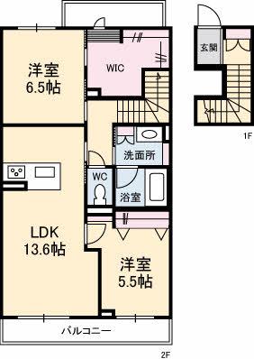 ラ・コリーナA(2LDK/2階)の間取り写真