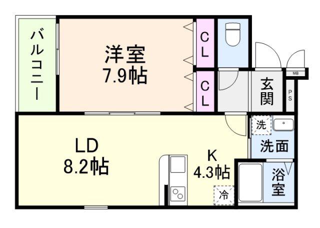 フジパレス戸伏町II(1LDK/3階)の間取り写真