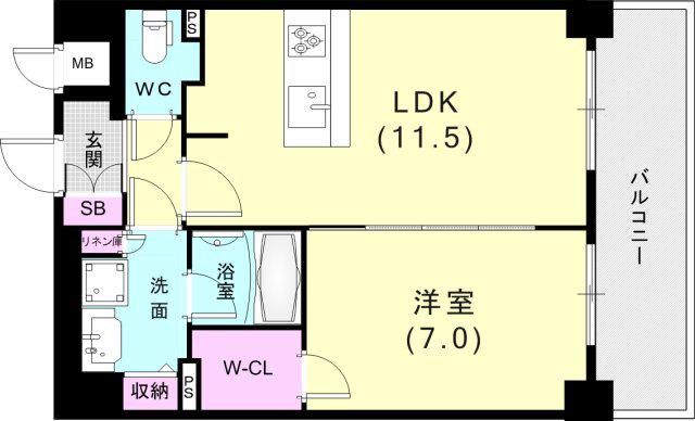 プレサンス THE神戸(1LDK/11階)の間取り写真