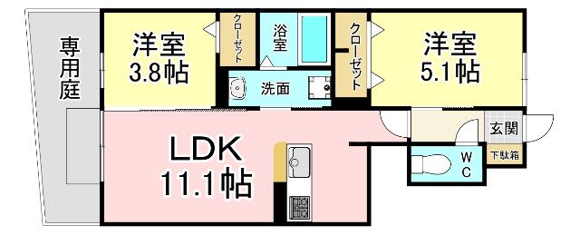 DーROOM N.T(2LDK/1階)の間取り写真