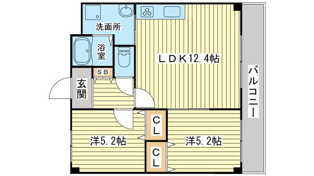 シャトー御立(2LDK/3階)の間取り写真