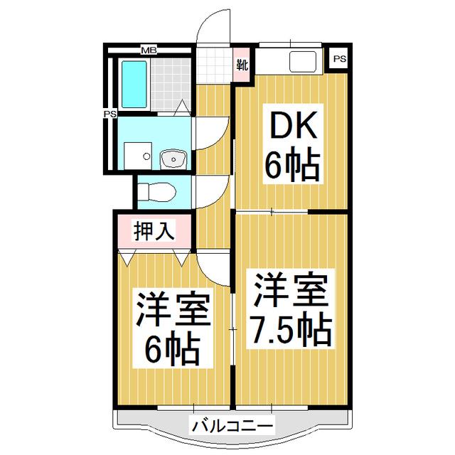 ロイヤルマンション優(2DK/1階)の間取り写真
