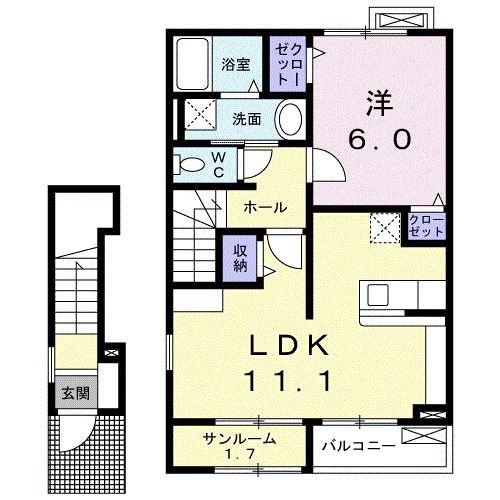 フィオーレ・ミルト(1LDK/2階)の間取り写真