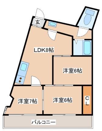 ダイバーシティ神戸長田A棟(3LDK/3階)の間取り写真