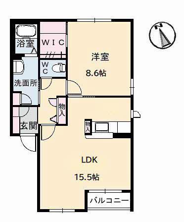 ディアスワンズ B棟(1LDK/2階)の間取り写真