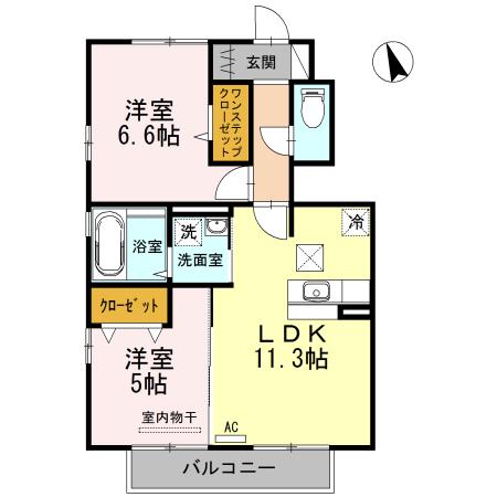 ロン・ラポール B棟(2LDK/1階)の間取り写真