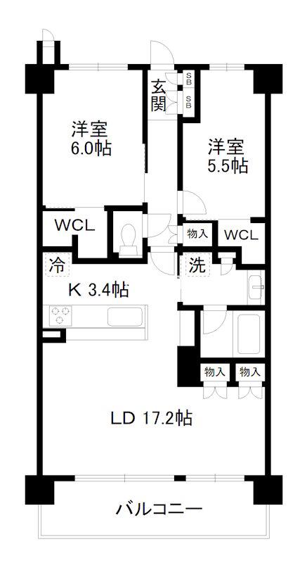 クラッシィハウス京都六地蔵ブライトタワー(2LDK/18階)の間取り写真