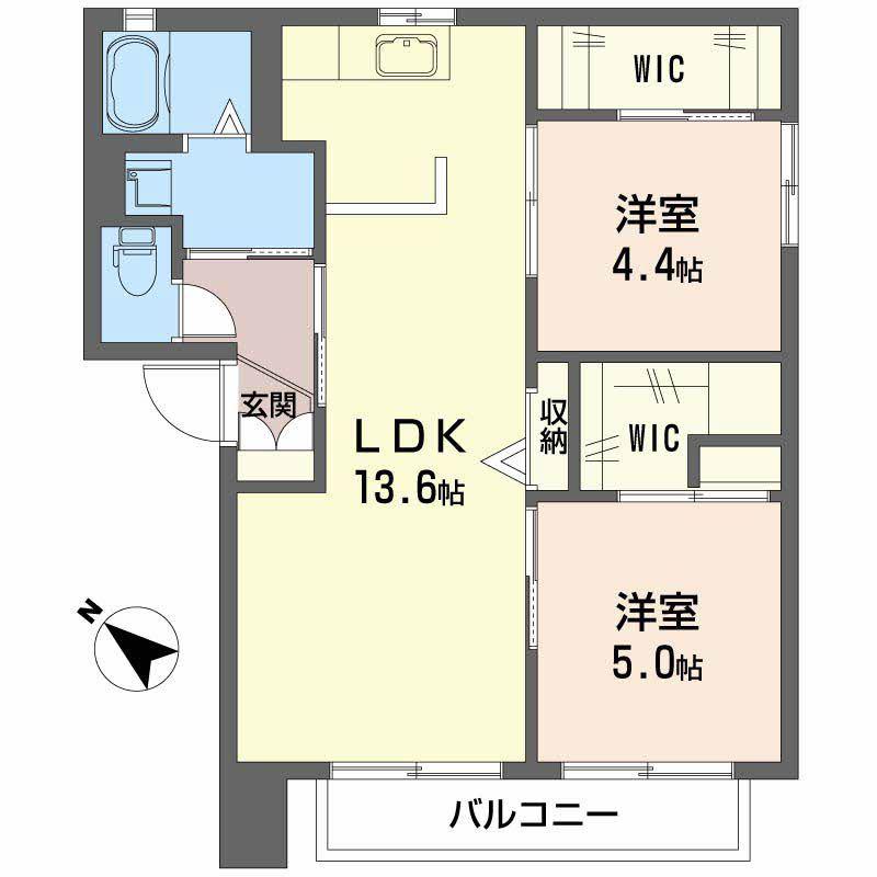 ファミール西条中央B棟(2LDK/2階)の間取り写真