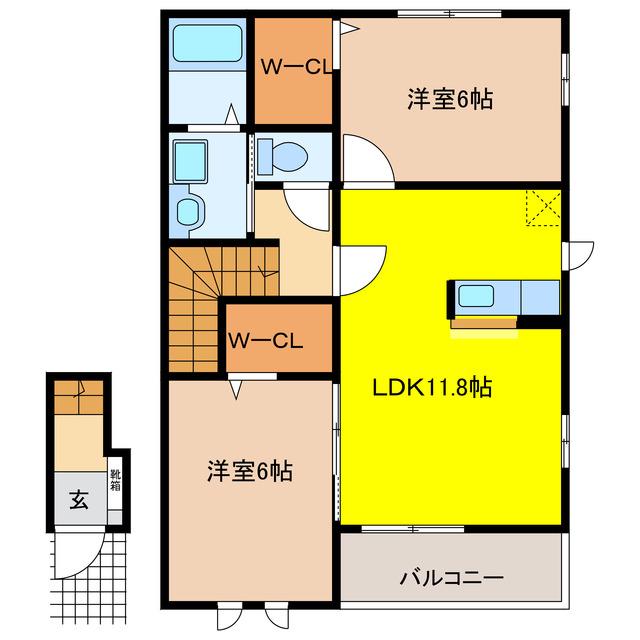 コートアイリスA(2LDK/2階)の間取り写真