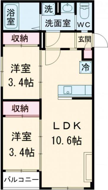 TIDY田代(2LDK/2階)の間取り写真