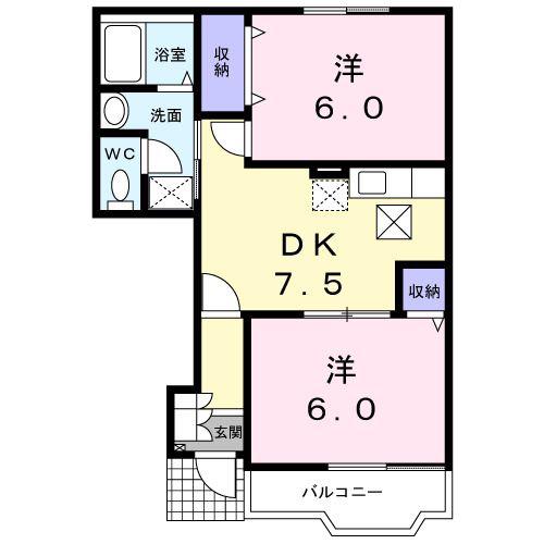ソレアード小田(2DK/1階)の間取り写真