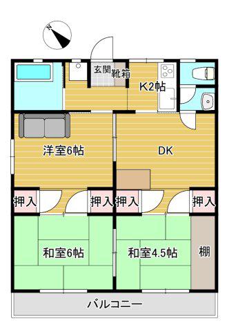 天神コーポ若葉(3DK/2階)の間取り写真