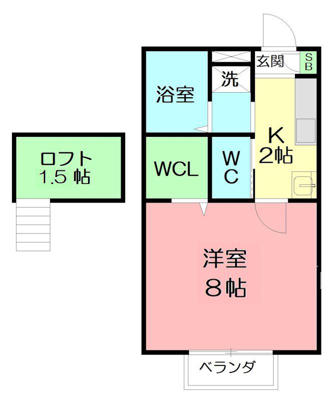 ALAND(1K/2階)の間取り写真