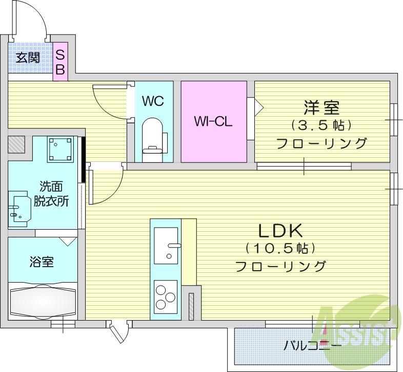 ハイブリッジ恵和町(1LDK/2階)の間取り写真