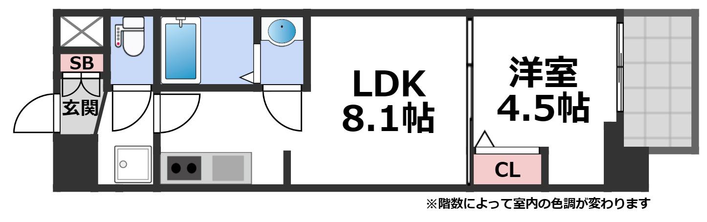 プレサンスOSAKA東成中本ハーヴィル(1LDK/4階)の間取り写真