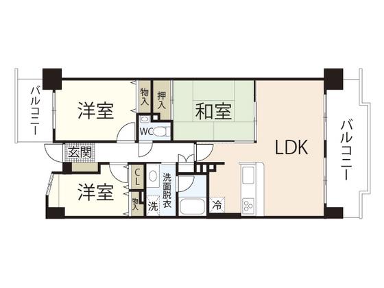牛田早稲田グランドハイツ(3LDK/6階)の間取り写真