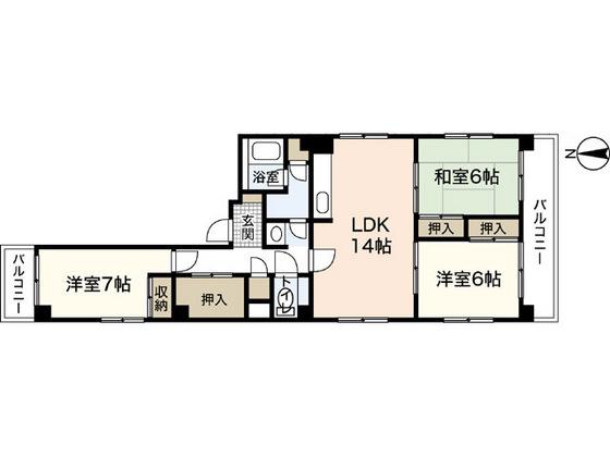 サン幟町(3LDK/8階)の間取り写真
