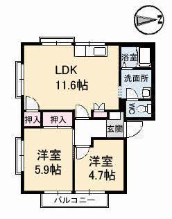 フレグランス南松永 B棟(2LDK/1階)の間取り写真