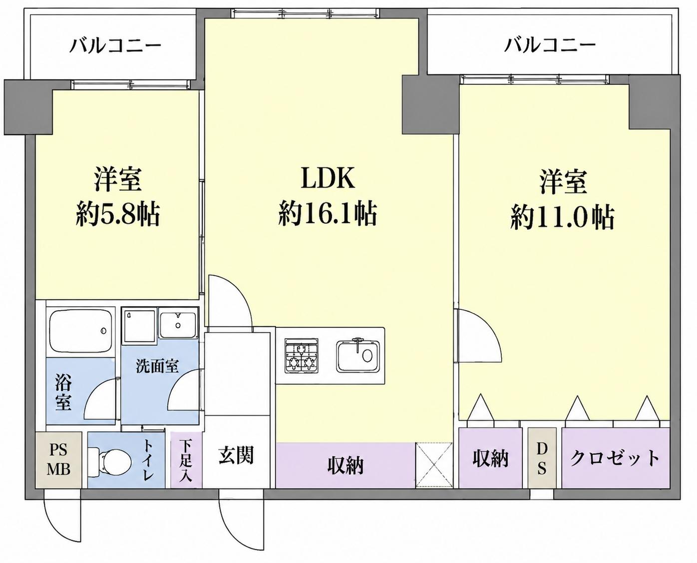 ドミール南青山(2LDK/4階)の間取り写真